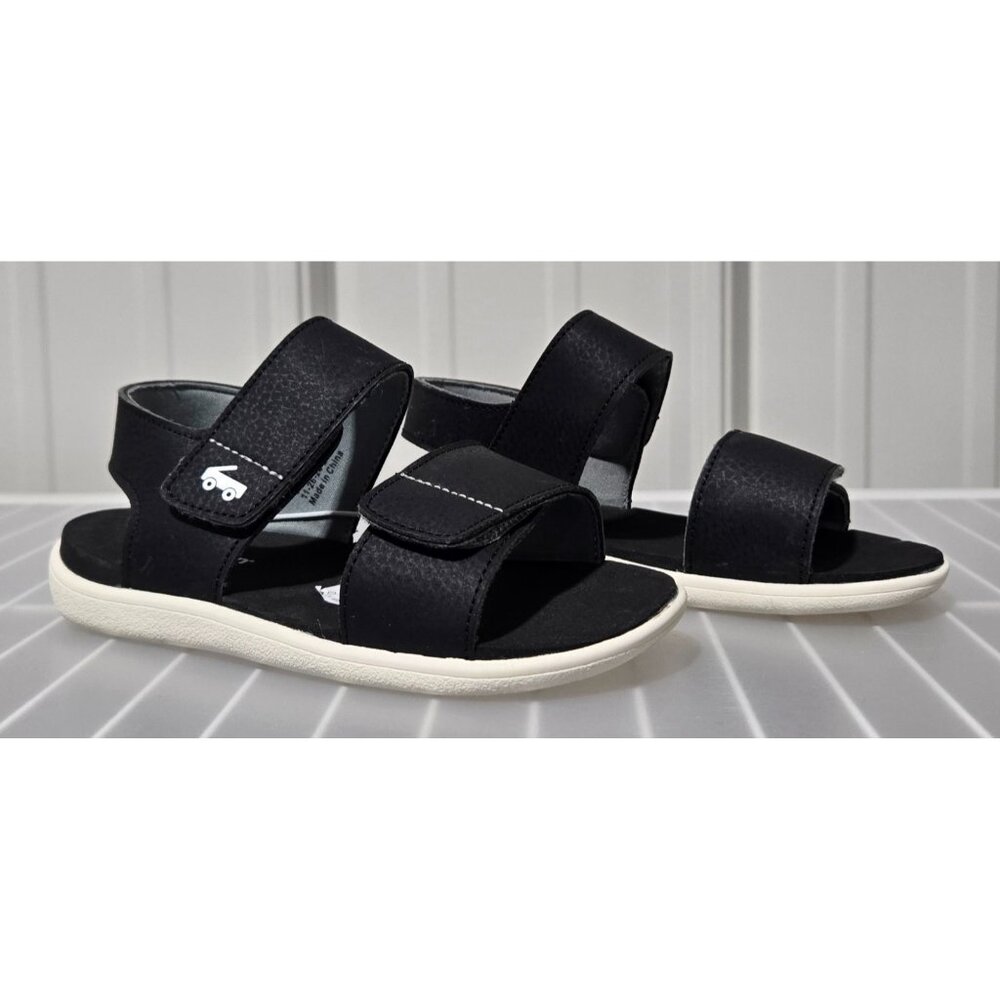 Kids Black Adjustable Strap Sandals with White Sole